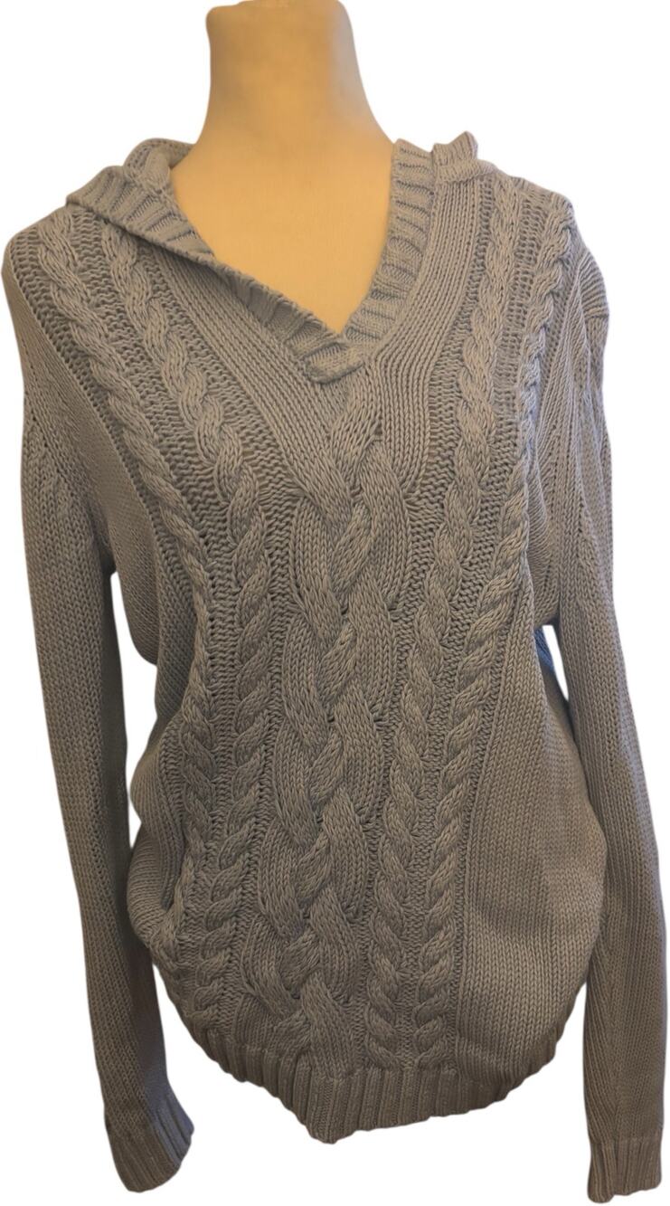 Tommy Bahama Hooded Cable Knit Sweater, Light Blue, Women’s Size XL